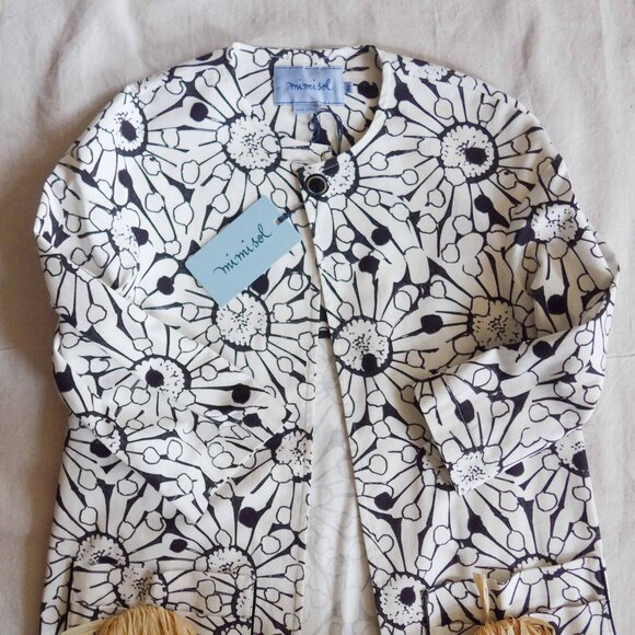 NWT Mimisol Girls 10 Cotton Mix Print Jacket with Straw PomPoms - Picture 3 of 15